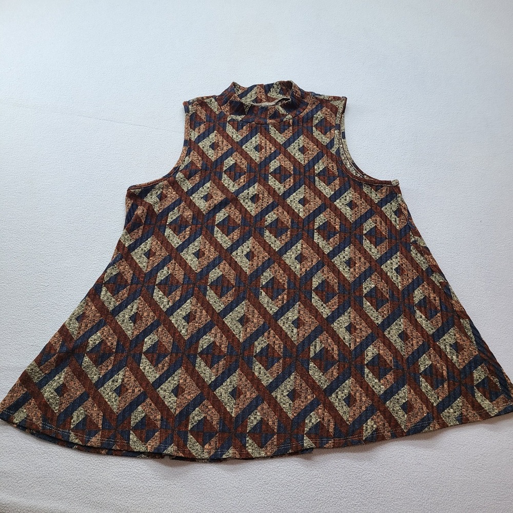 Bobeau Sleeveless Top Womens L Multi Color Excellent Geometric Mock Neck Ribbed